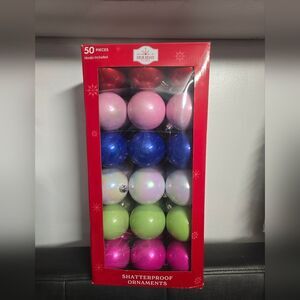 50-Count Bright Shatterproof Christmas Ornaments, 2,5" Holiday Time